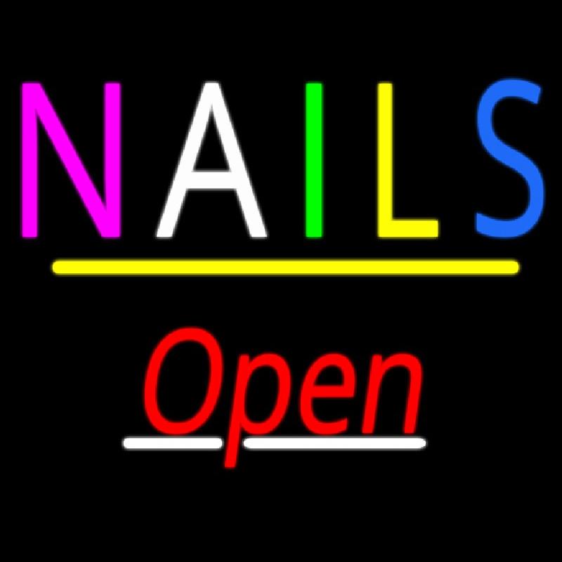 Multi Colored Nails Open Yellow Line Handmade Art Neon Sign