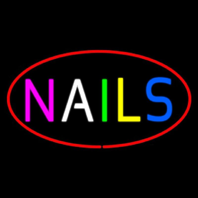 Multi Colored Nails Oval Red Handmade Art Neon Sign