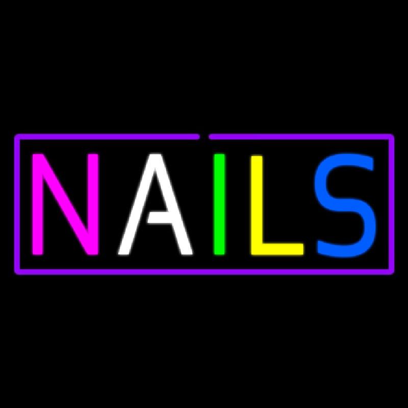 Multi Colored Nails With Pink Border Handmade Art Neon Sign
