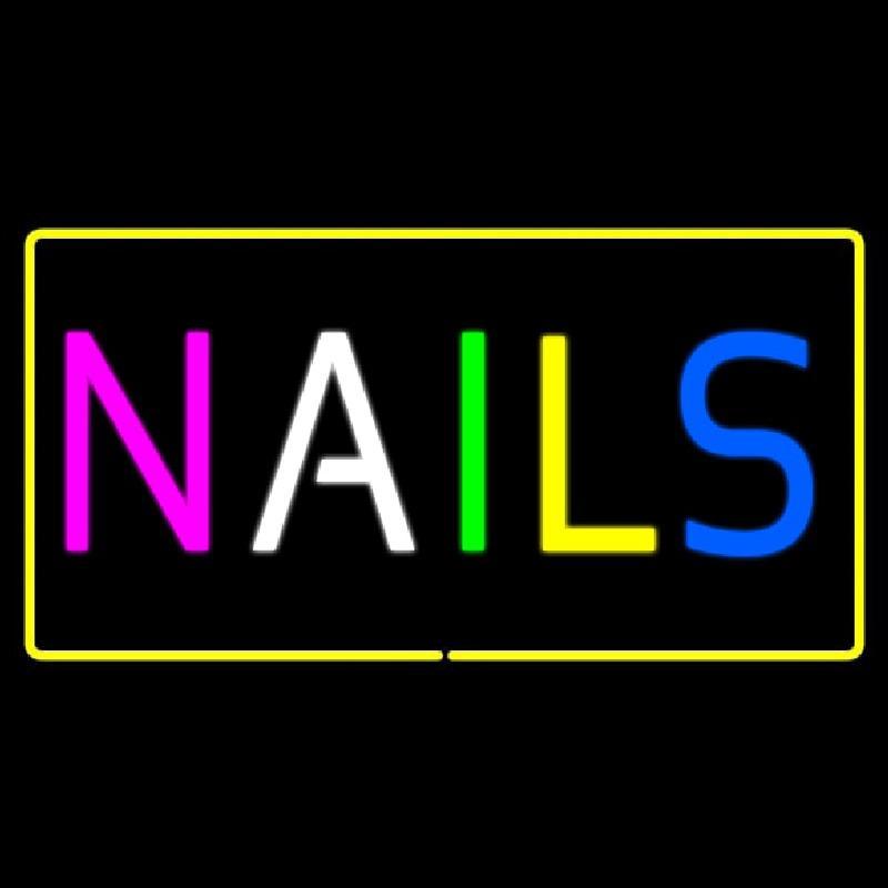 Multi Colored Nails With Yellow Border Handmade Art Neon Sign