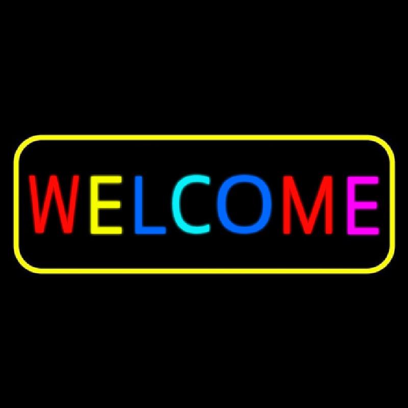 Multi Colored Welcome Bar With Yellow Border Handmade Art Neon Sign