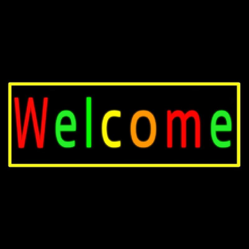 Multi Colored Welcome With Yellow Border Handmade Art Neon Sign