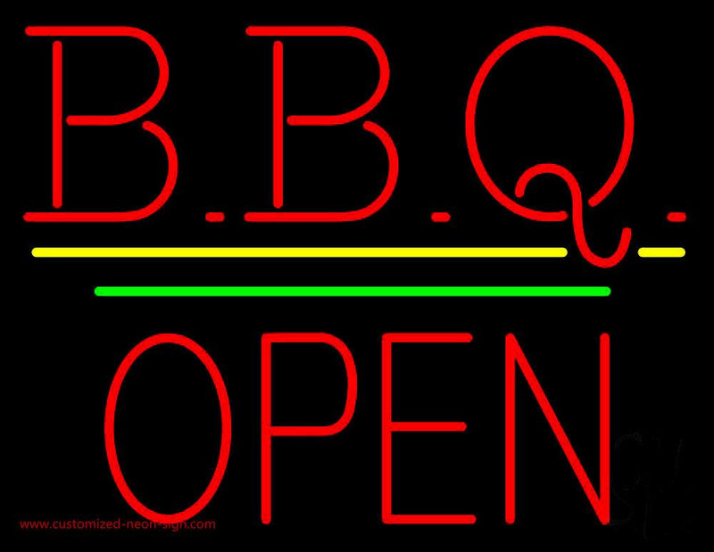 BBQ Block Open Green Line Neon Sign