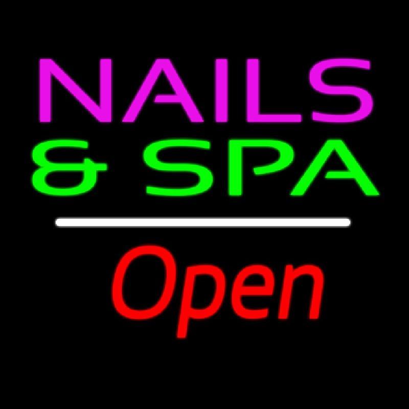 Nails And Spa Open White Line Handmade Art Neon Sign