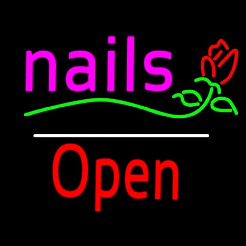 Nails Open White Line Flower Logo Handmade Art Neon Sign