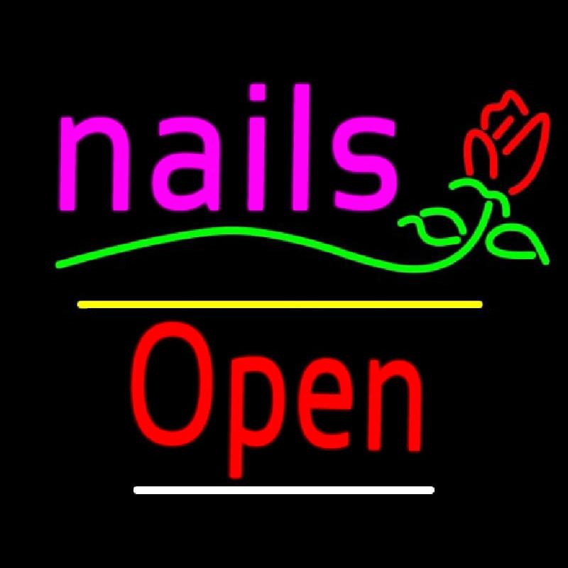 Nails Open Yellow Line Flower Logo Handmade Art Neon Sign