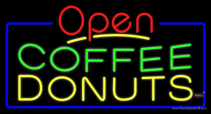 Red Open Coffee Donuts Neon Sign