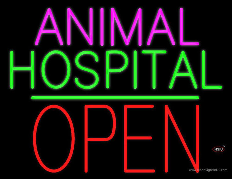 Animal Hospital Block Open Green Line Neon Sign