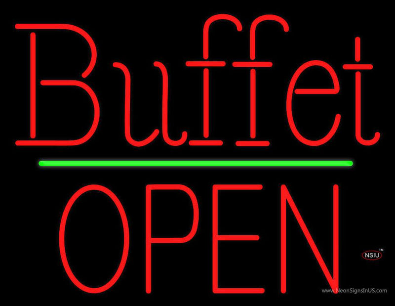 Red Buffet Block Open Green Line Neon Sign