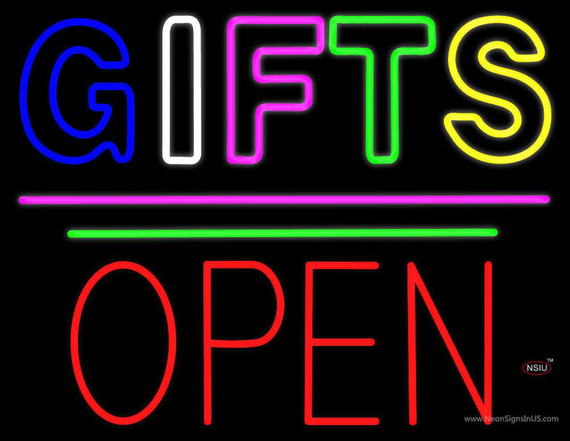 Gifts Block Open Pink Line Neon Sign