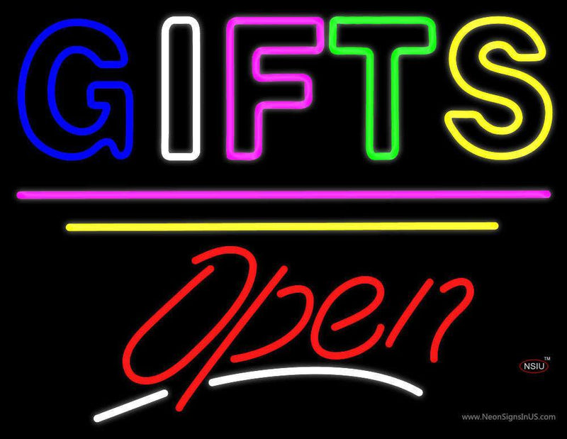 Gifts Block Open Yellow Line Neon Sign