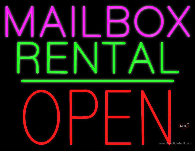 Mailbox Rental Block Open Green Line Neon Sign