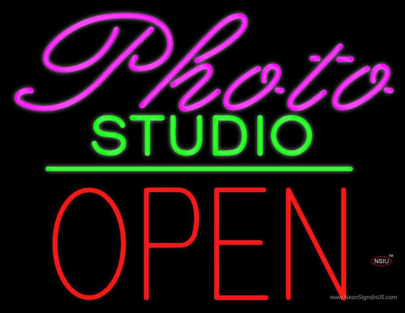 Photo Studio Open Green Line Neon Sign