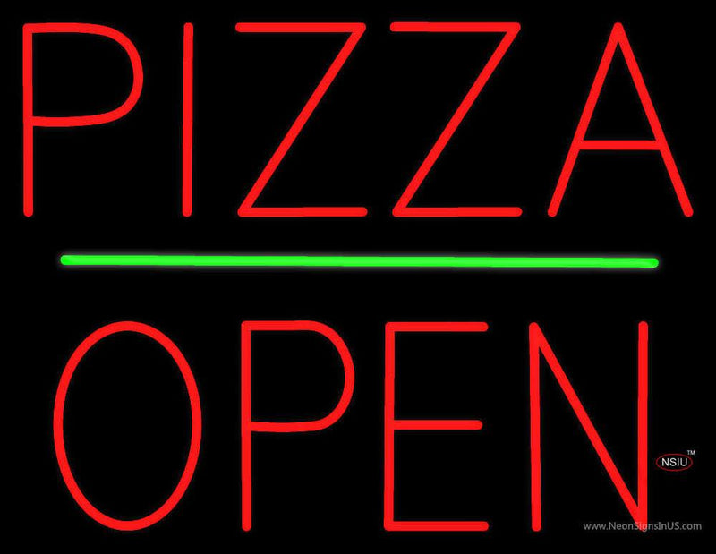 Pizza Block Open Green Line Neon Sign