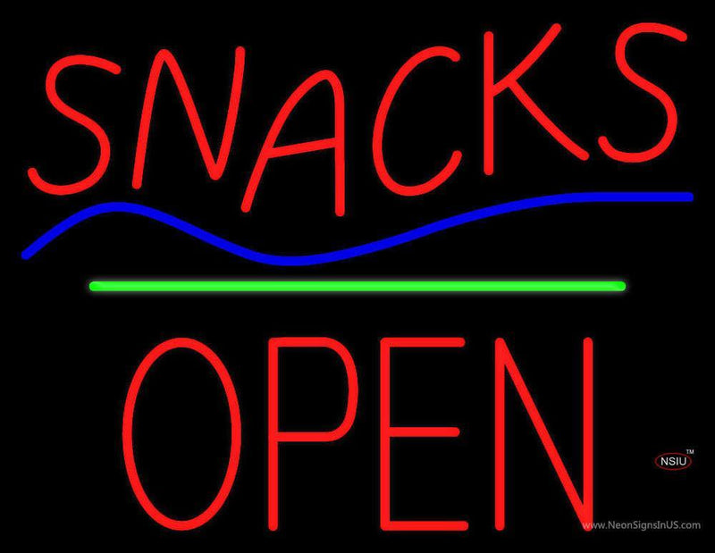 Snacks Block Open Green Line Neon Sign