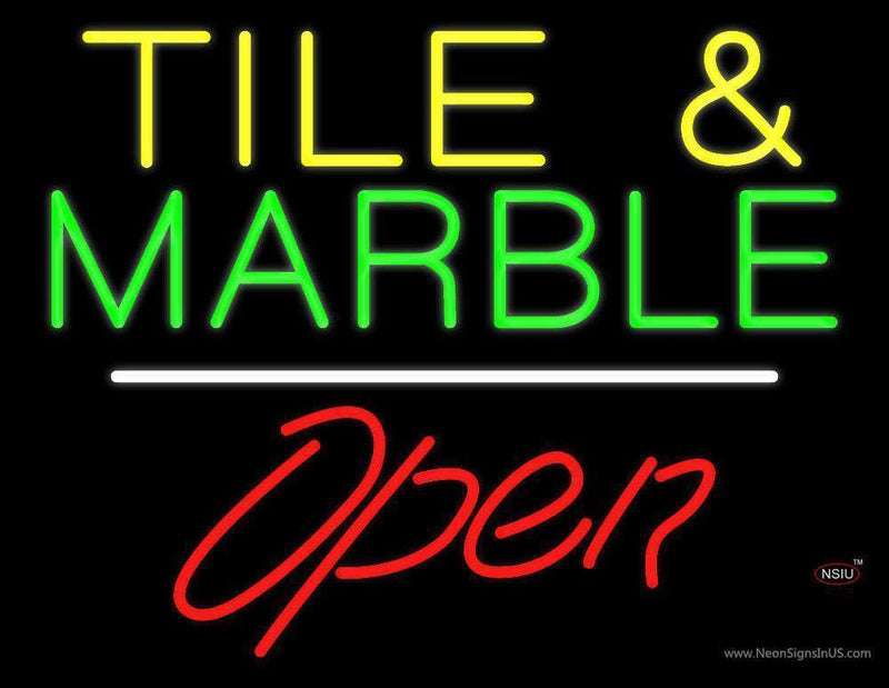 Tile and Marble Script Open White Line Handmade Art Neon Sign