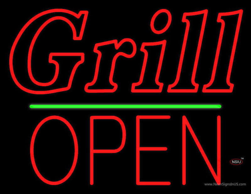 Grill Block Open Green Line Neon Sign
