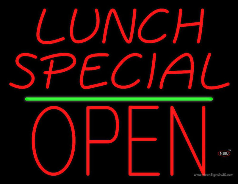 Lunch Special Block Open Green Line Neon Sign