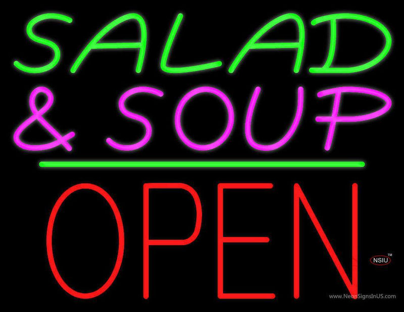 Salad & Soup Block Open Green Line Neon Sign