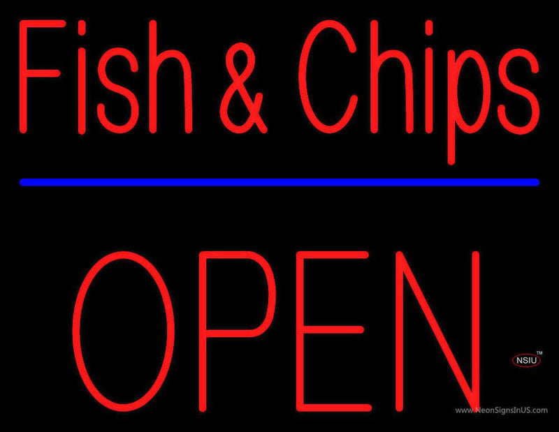 Fish and Chips Block Open Neon Sign
