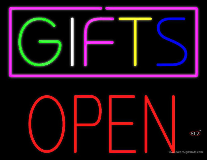 Gifts Block Open Neon Sign