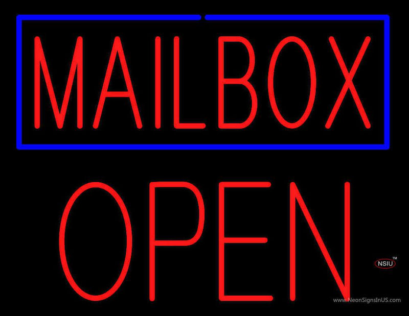 Mailbox Blue Border Open Block Neon Sign