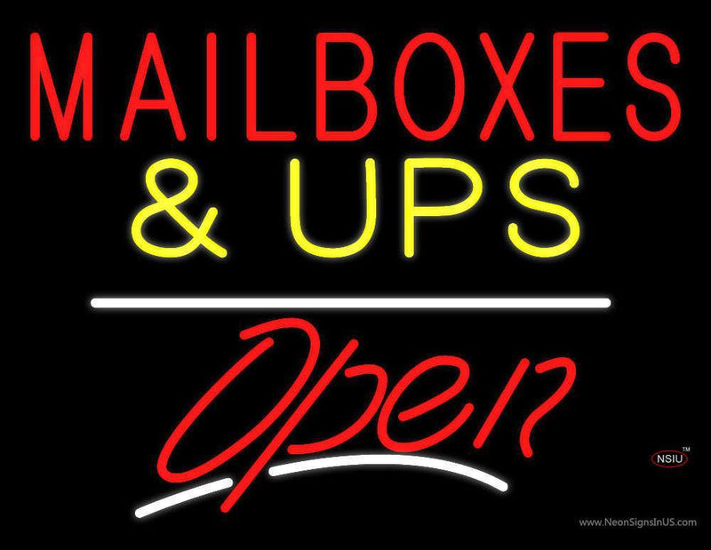 Mail Boxes and UPS Block Open White Line Neon Sign