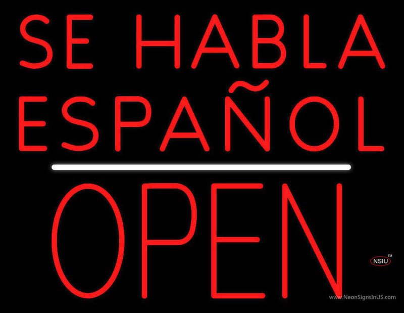 Se Habla Espanol Block Open White Line Neon Sign