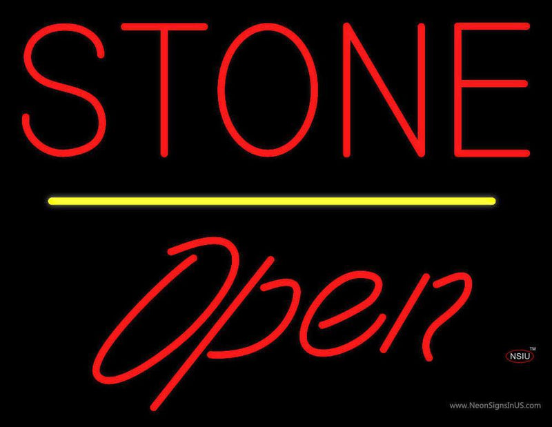 Stone Script Open Yellow Line Handmade Art Neon Sign
