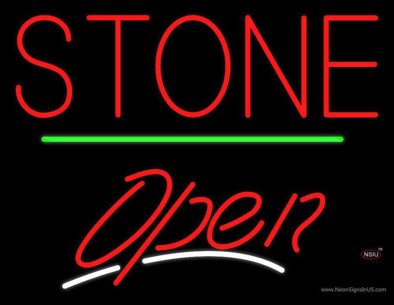 Stone Script Open Green Line Handmade Art Neon Sign