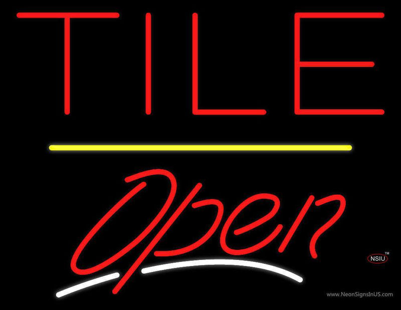 Tile Script Open Yellow Line Handmade Art Neon Sign