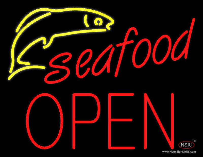 Seafood Logo Block Open Neon Sign