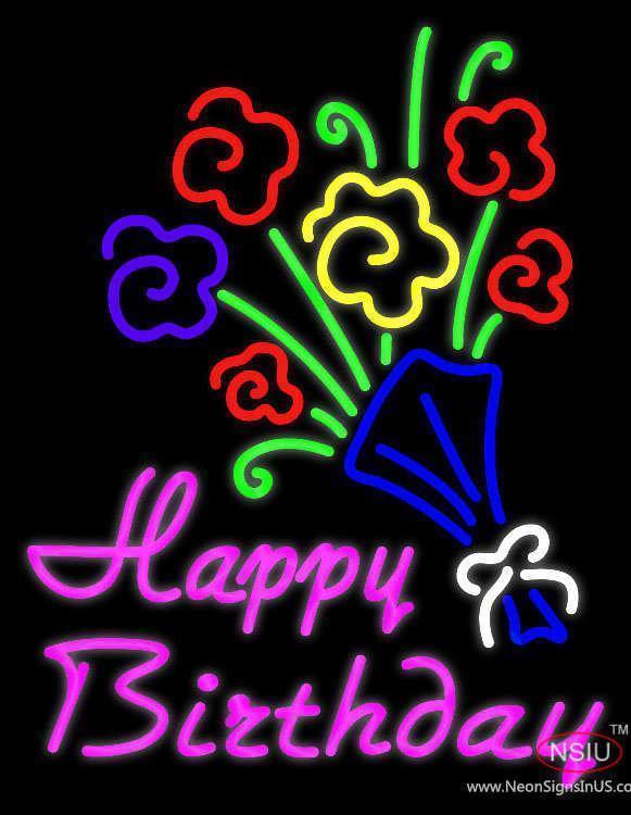 Happy Birthday with Bouquet Neon Sign