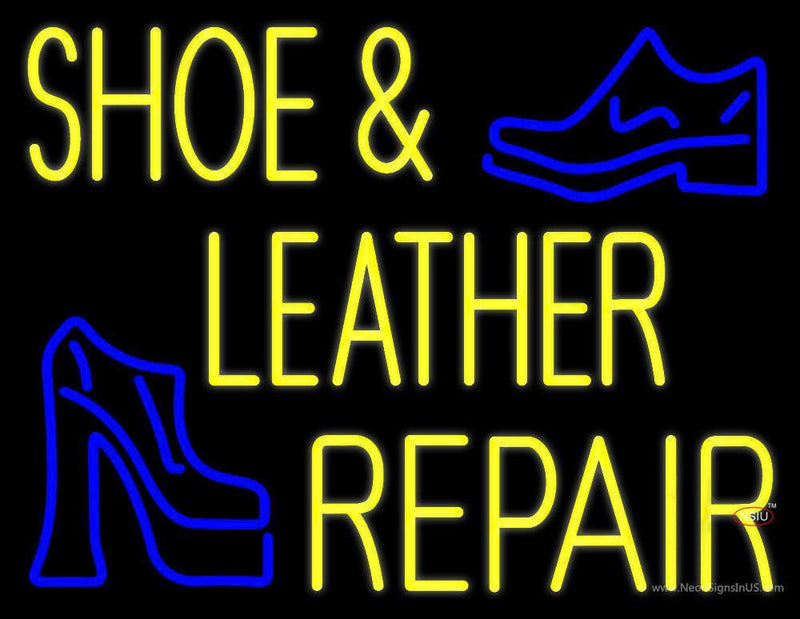 Yellow Shoe and Leather Repair Neon Sign