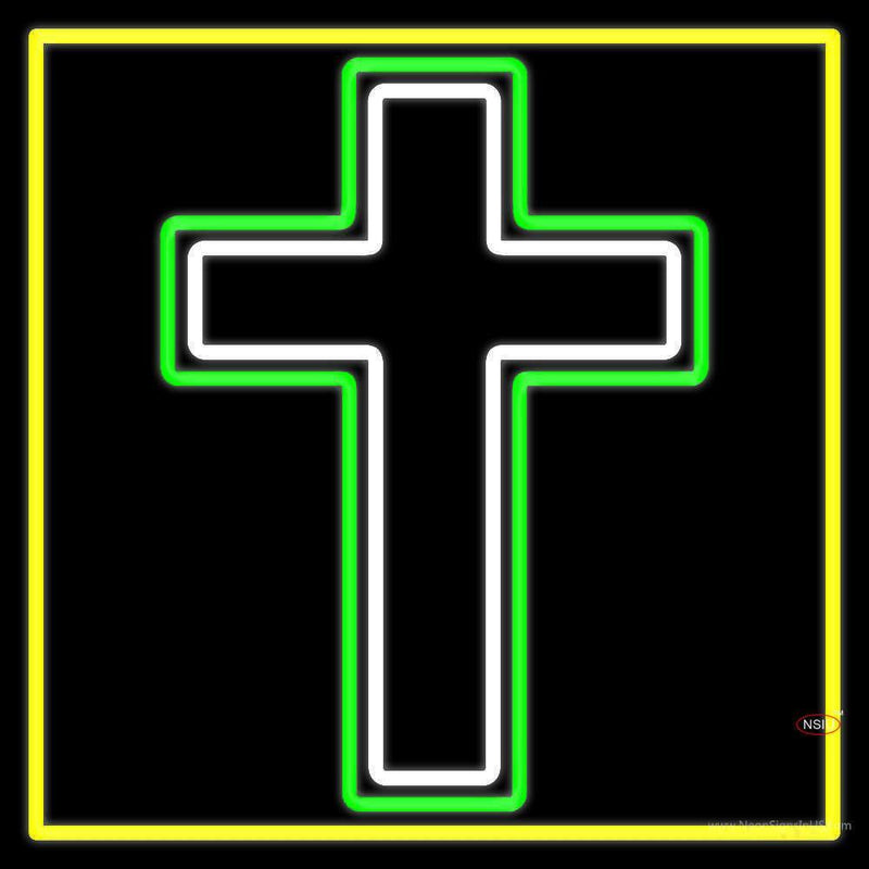 Christian Cross Yellow Border Neon Sign