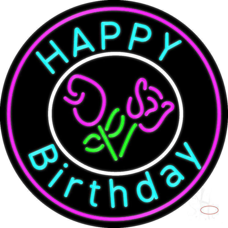 Happy Birthday With Flowers Neon Sign