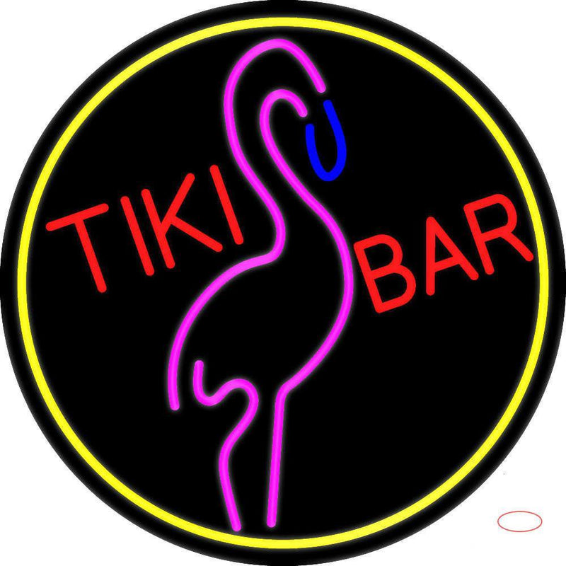 Tiki Bar Flamingo Oval With Yellow Border Neon Sign