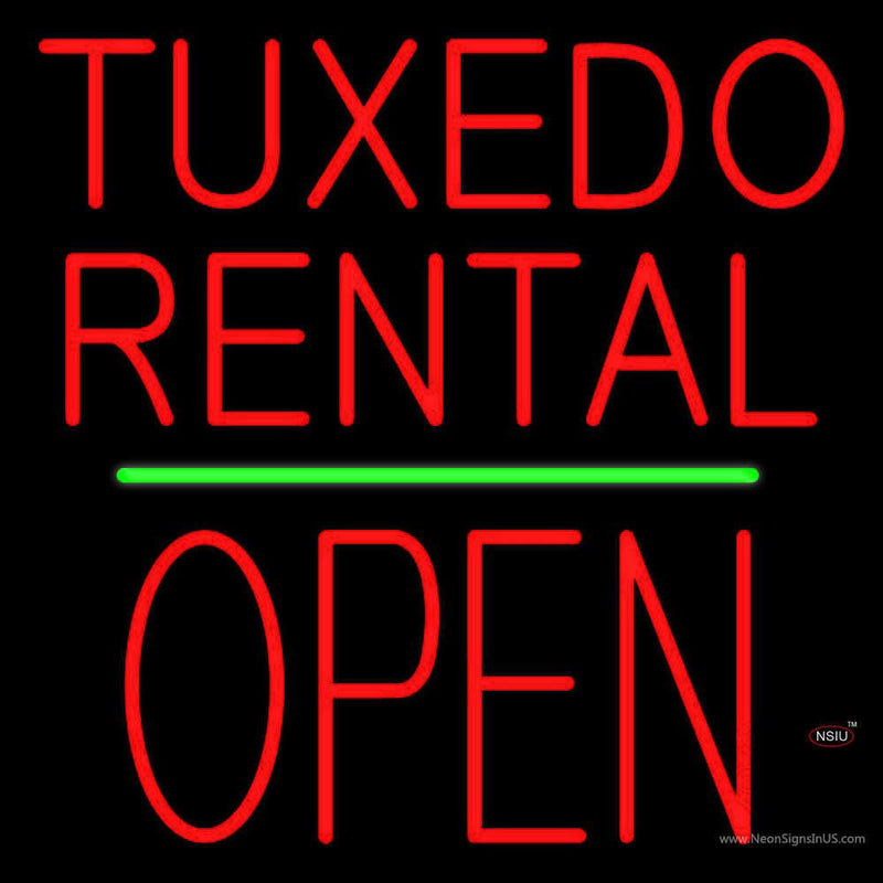 Tuxedos Rental Block Open Green Line Neon Sign