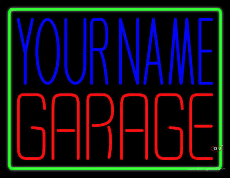 Custom Garage Green Border  Neon Sign