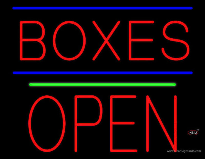 Red Boxes Open Block Green Line Neon Sign
