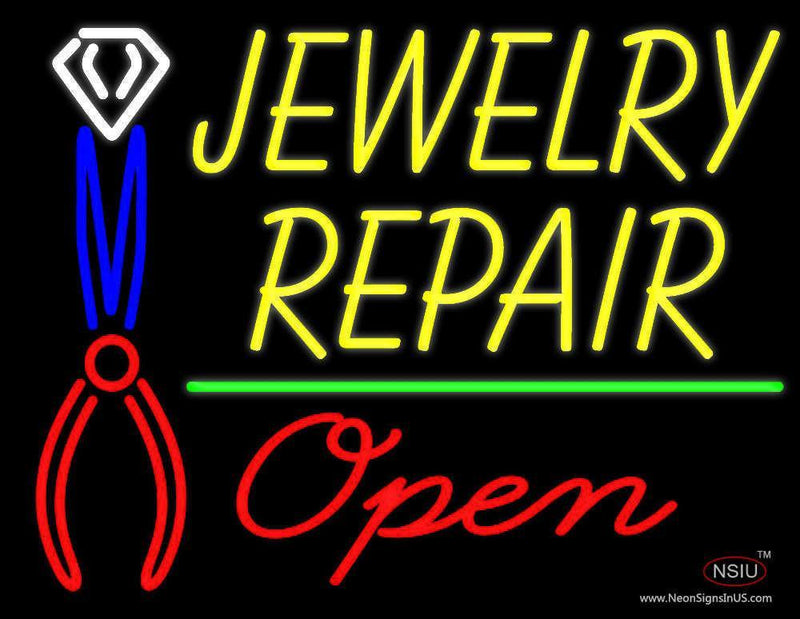 Yellow Jewelry Repair Red Open Block Neon Sign