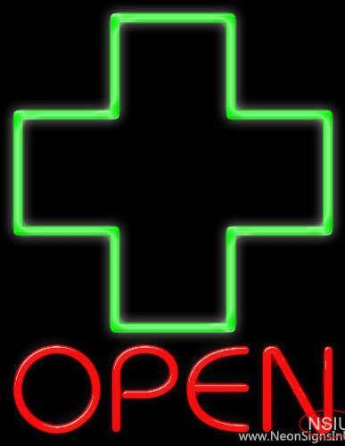 Open With Cross Logo Real Neon Glass Tube Neon Sign