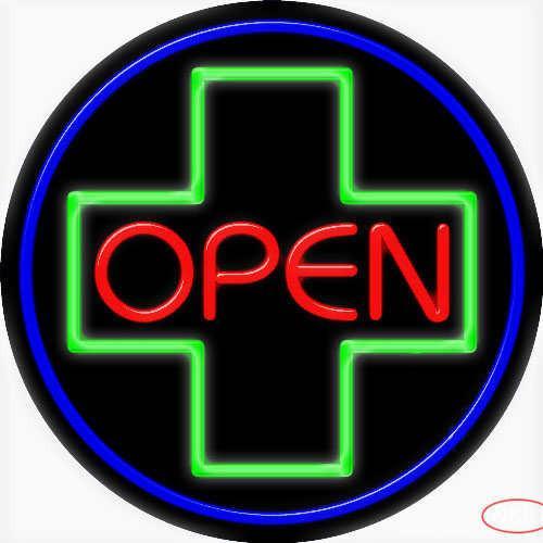 Open With Cross Logo Real Neon Glass Tube Neon Sign