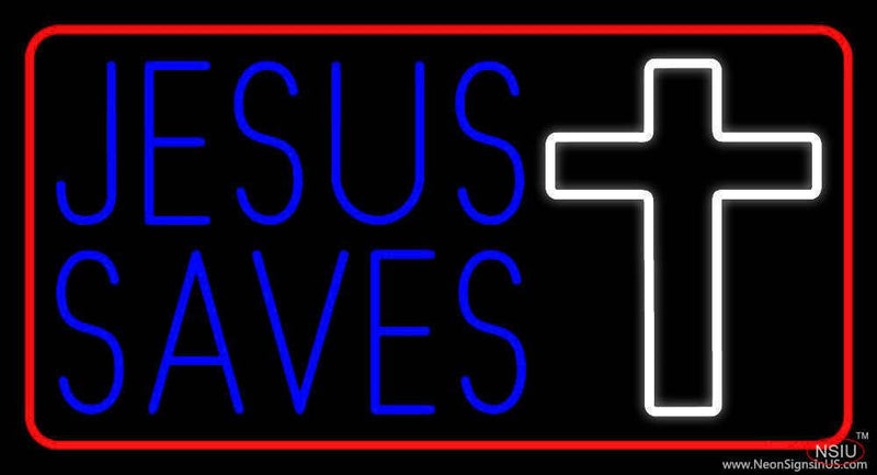 Blue Jesus Saves White Cross Real Neon Glass Tube Neon Sign