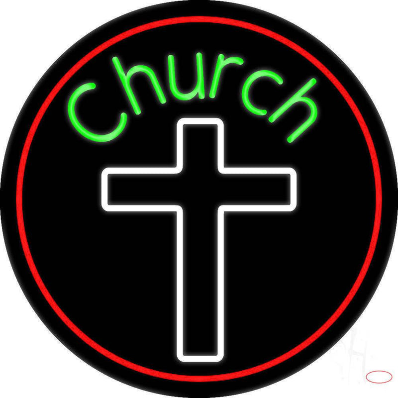 Green Church With Cross Real Neon Glass Tube Neon Sign