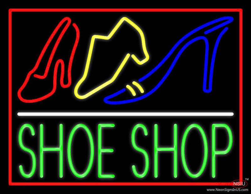 Green Shoe Shop With Border Handmade Art Neon Sign