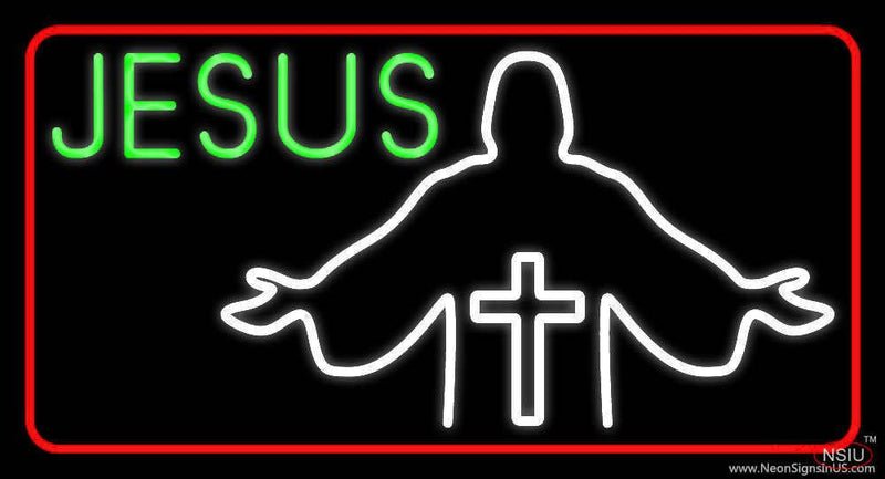 Jesus Christian Cross With Border Real Neon Glass Tube Neon Sign