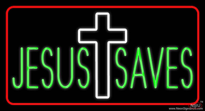 Jesus Saves White  Cross Red Border Real Neon Glass Tube Neon Sign