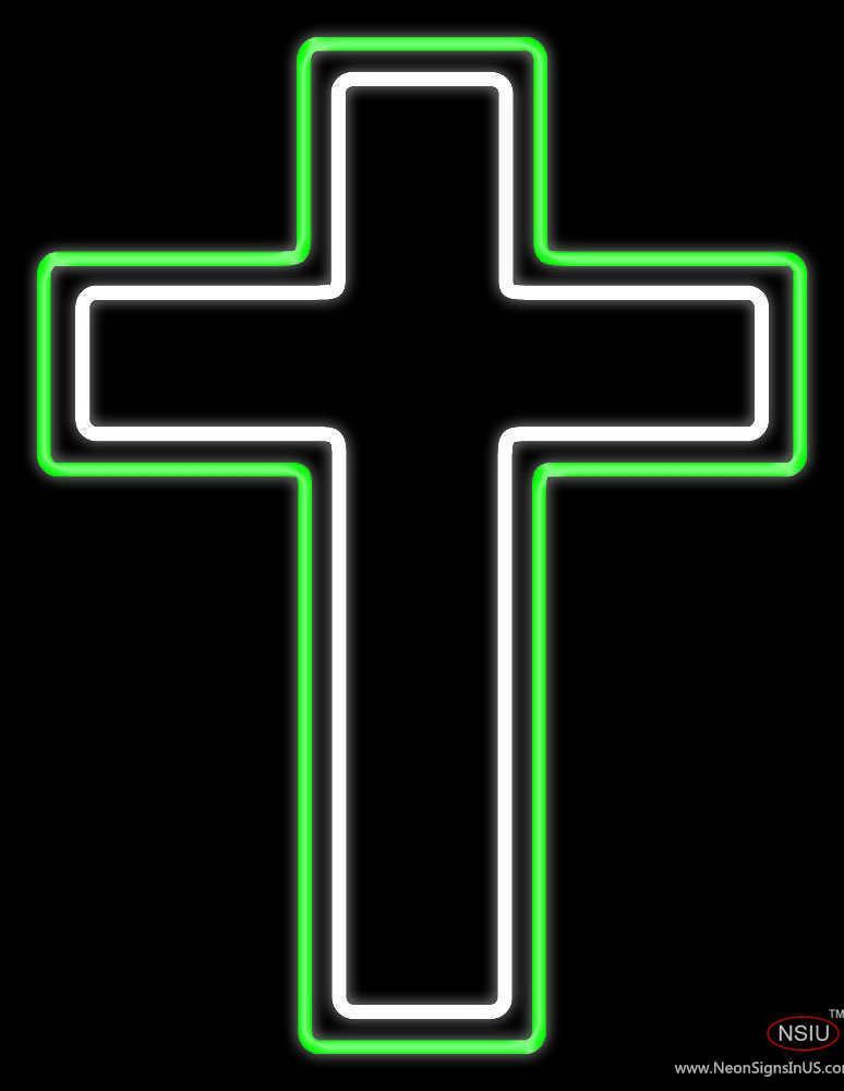 Green And White Christian Cross Real Neon Glass Tube Neon Sign