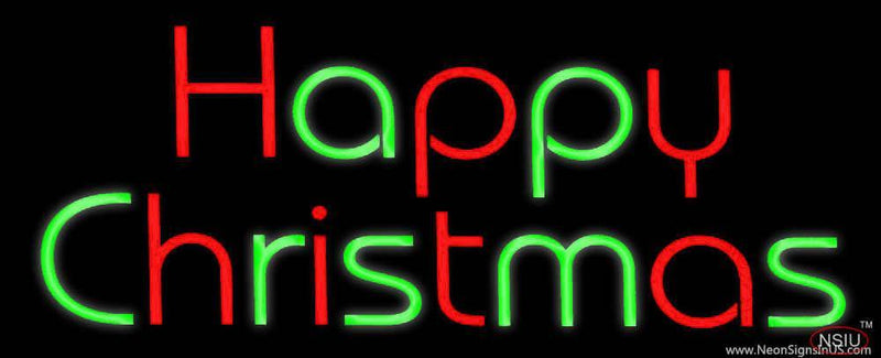 Red And Green Happy Christmas Handmade Art Neon Sign
